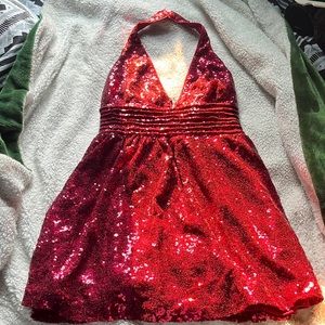 Red/Dark Pink Halter Top Sequin Dress